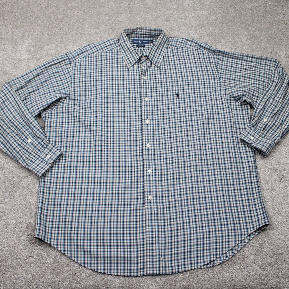 Ralph Lauren Blake Shirt Mens XL Blue/Black/White‎ Cotton Long Sleeve Button Up